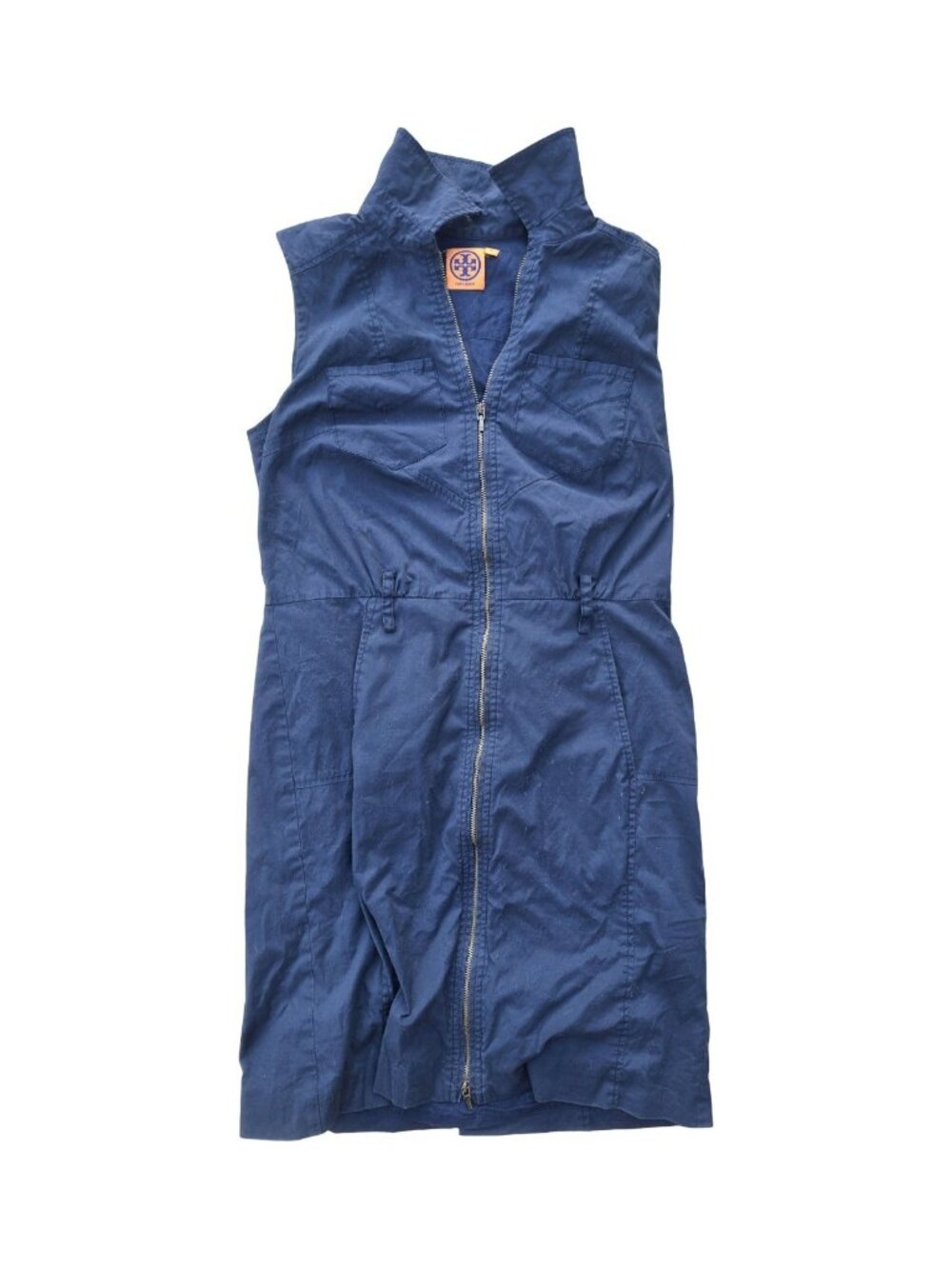 Tory Burch sleeveless zip-front utility shirt dress in navy blue, womens size 4